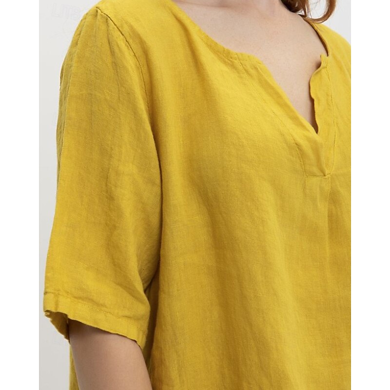 Women's Midi Dress Cotton Linen Dress Classic Modern Outdoor Going out Weekend Regular Fit Plain Half Sleeve V Neck Yellow Navy Blue Dark Gray Summer4