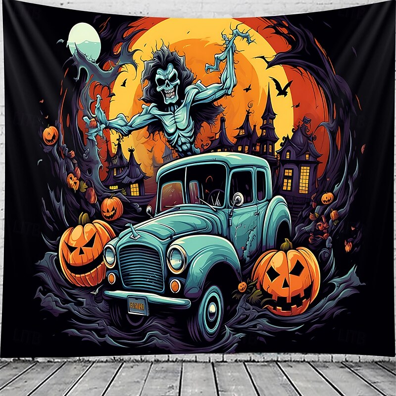 Halloween Tapestry Banners Blanket Boo Dark Punk Gothic Style Party Dorm Shooting Backgrounds Home Decor4