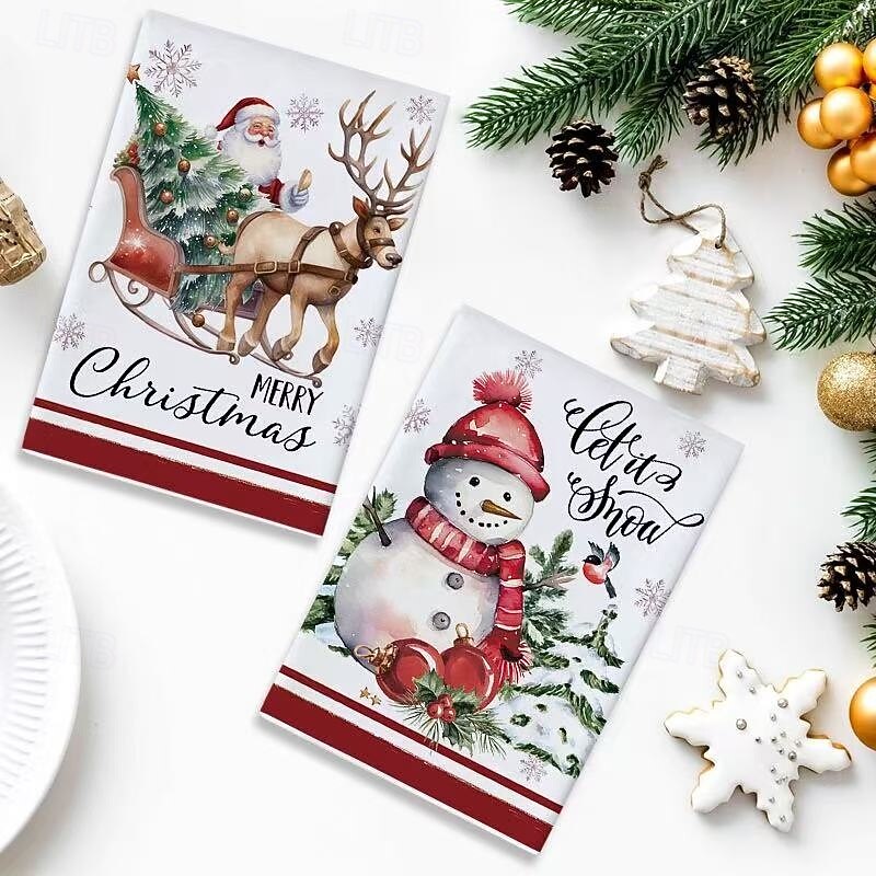 6pcs Christmas Kitchen Towels – Ultra-Soft, Absorbent Tea Towels with Snowman and Reindeer Designs – Vintage Cartoon Holiday Decor for Kitchen and Bathroom, Festive Gift Set4