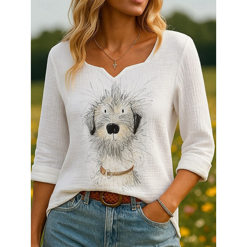 Women's 100% Cotton Shirts Graphic Animal Vintage Tropical Stylish 3/4 Length Sleeve Asymmetrical Regular Tops Daily Holiday White Brown Khaki Summer Spring3