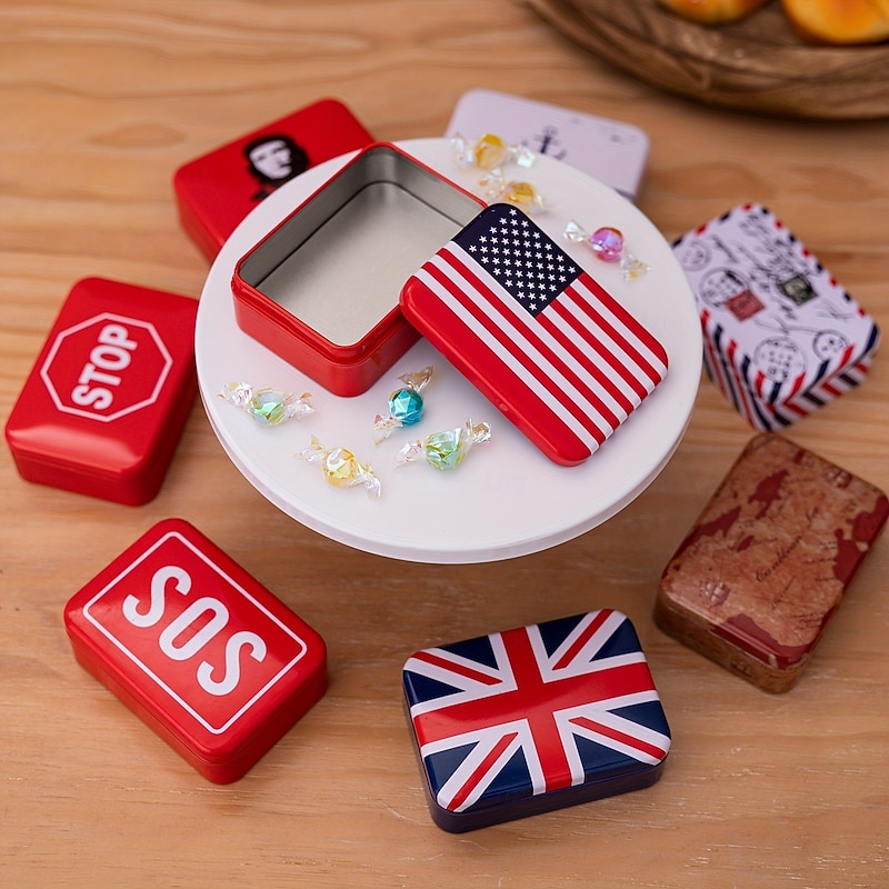 Christmas Cookie Tins with Lids for Gift Giving Xmas Tin Containers Rectangular Metal Candy Box Storage Jar American Flag Design Holiday Treat Container Festive Decoration Accessory2