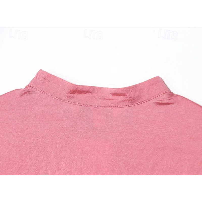 Women's Shirt Solid Color Elegant Vintage Romantic Long Sleeve High Neck Regular Tops Holiday Ruffle Pink Spring Fall3
