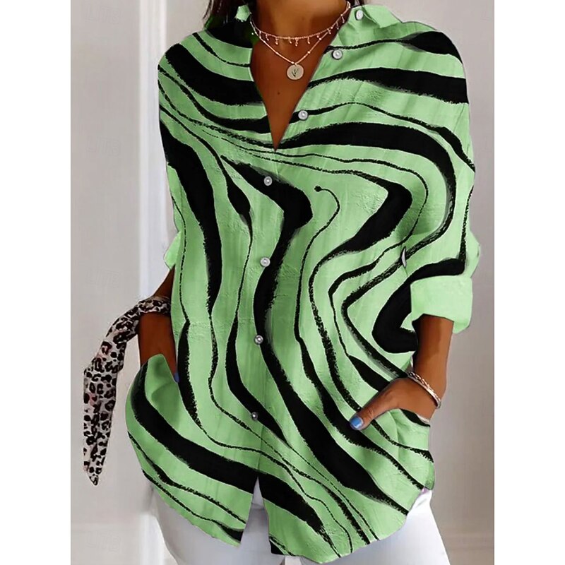 Women's Shirt Button Down Tunic Shirt Collar Long Sleeve Graphic Geometric Abstract Vintage Daily Stylish Regular Tops Work Daily Holiday s Print Pink Blue Purple Green Khaki Spring Fall4