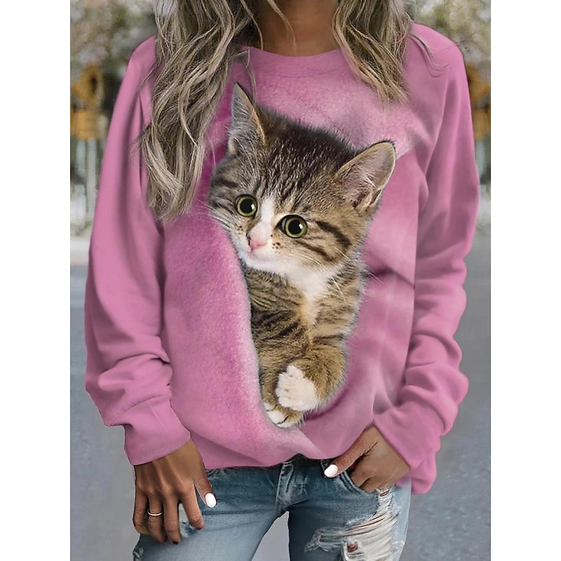 Women's Sweatshirts Graphic Animal Vintage Casual Long Sleeve Crew Neck Regular Tops Home Dailywear Casual Print Pink Blue Khaki Summer Spring Fall2