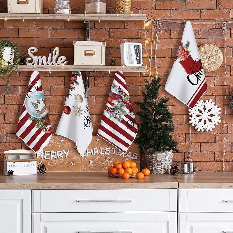 6pcs Christmas Kitchen Towels – Ultra-Soft, Absorbent Tea Towels with Snowman and Reindeer Designs – Vintage Cartoon Holiday Decor for Kitchen and Bathroom, Festive Gift Set2