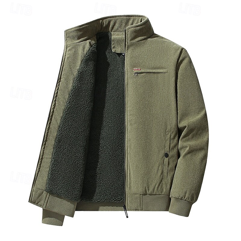 Men's Jacket Casual Jacket Outdoor Vacation Warm Zipper Pocket Fall Winter Plain Fashion Streetwear Standing Collar Regular Black Green Khaki Gray Jacket4