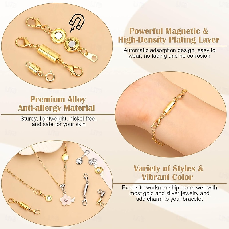 24 Pcs Magnetic Necklace Clasps and Closures 3 Styles , Round, Cylindrical, Tubular Jewelry Magnetic Clasp Connector Locking Magnetic Clasp Bracelet Extender for Jewelry Making3