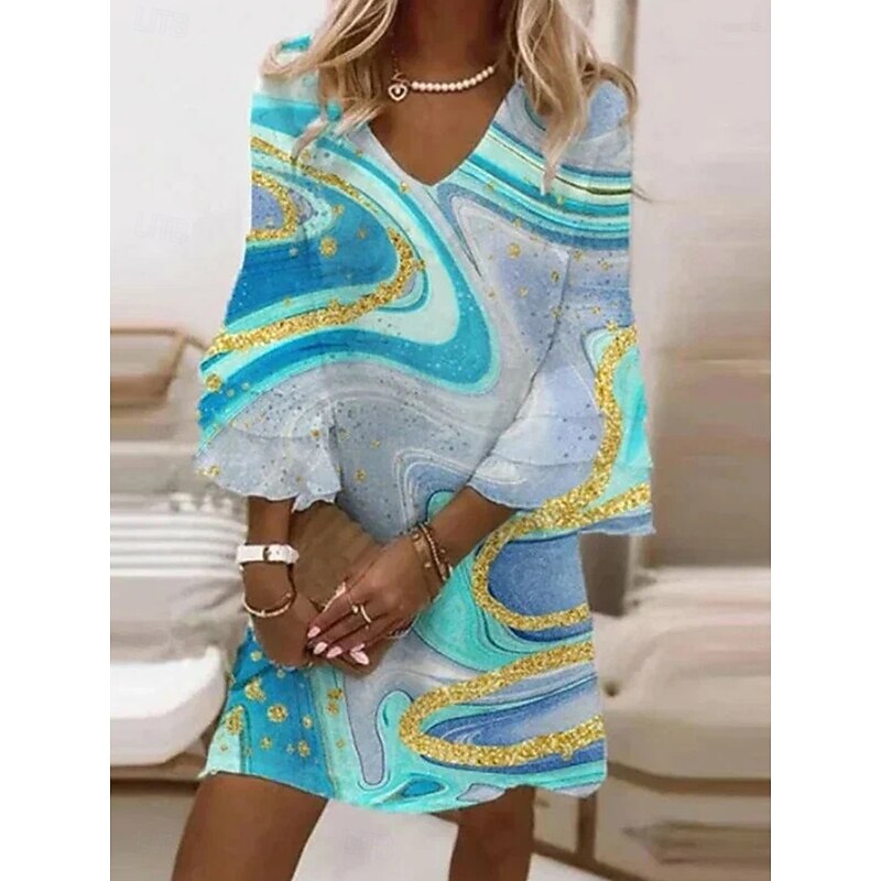 Women's Mini Dress Sundress A Line Dress Boho Party Regular Fit Floral Graphic 3/4 Length Sleeve V Neck Pink Blue Purple Green Summer Spring4