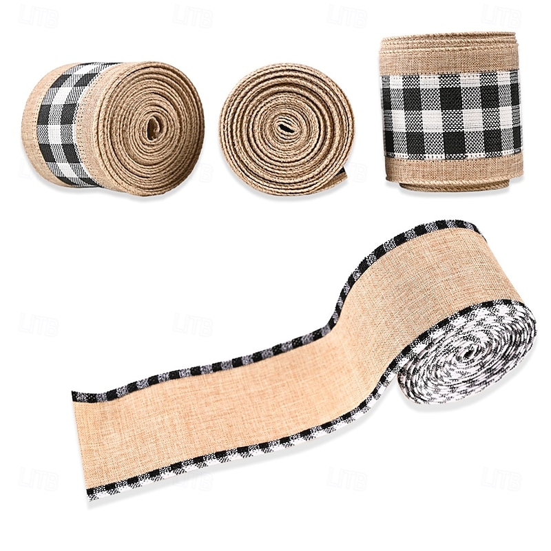 2 Rolls Christmas Burlap Edge Plaid Ribbon, Holiday Decorative Ribbon for Bows, Crafts, Gift Wrapping, Christmas Tree and DIY Decorations3