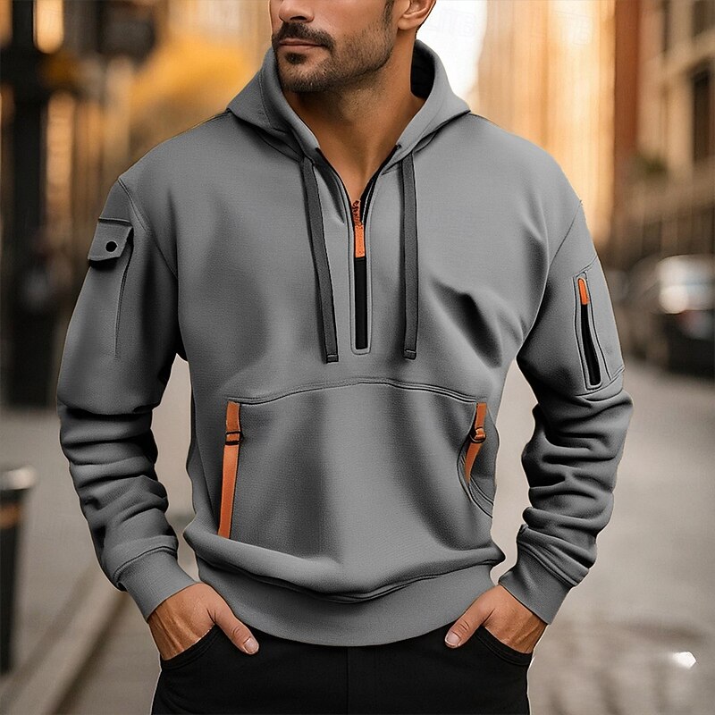 Men's Hoodie Quarter Zip Hoodie Black Wine Navy Blue Khaki Gray Hooded Plain Pocket Sports & Outdoor Daily Holiday Polyester Streetwear Basic Casual Spring Fall Clothing Apparel Hoodies Sweatshirts3