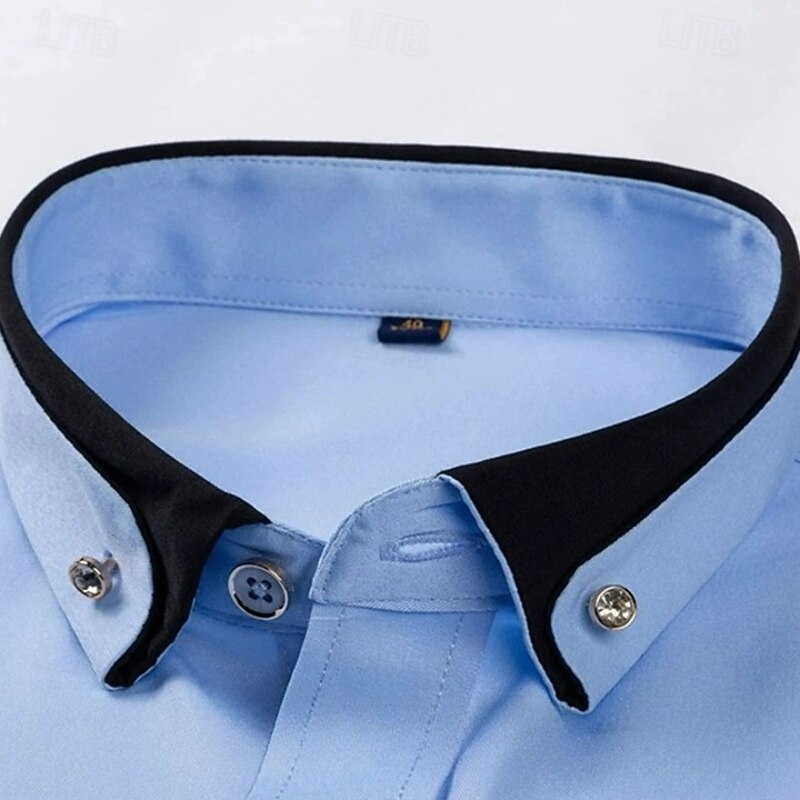 Men's Shirt Dress Shirt Button Down Shirt Non Iron Shirt Plain Formal Wedding Black White Wine Navy Blue Long Sleeve Turndown Summer Spring Clothing Apparel uncut diamond2
