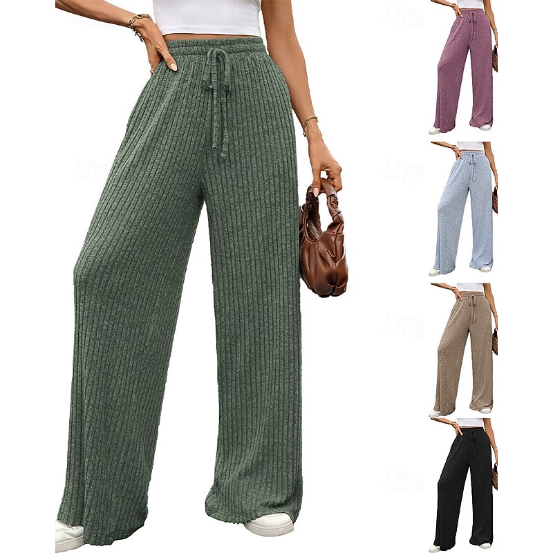 Women's Wide Leg Corduroy Pants Slacks Streetwear Casual Full Length Natural Plain Elastic Drawstring Design Soft Street Holiday Weekend Black Army Green Fuchsia Light Blue Fall Regular Fit