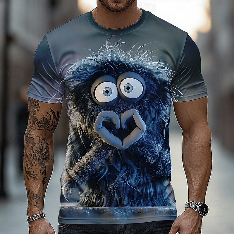 Men's 3D Funny Monster T Shirt Short Sleeve T shirt 3D Print Crew Neck Shirt Exaggerated Designer Party Holiday Brown Gray Summer Spring Clothing Apparel S M L XL XXL XXXL