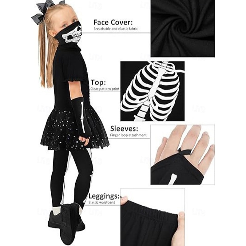 Skull Skeleton Halloween Costume Jumpsuit Bodysuits Glow in the Dark Horror Scary Costume Kid's Girls' Halloween Carnival Performance Party Easy Halloween Costumes Dress Up3