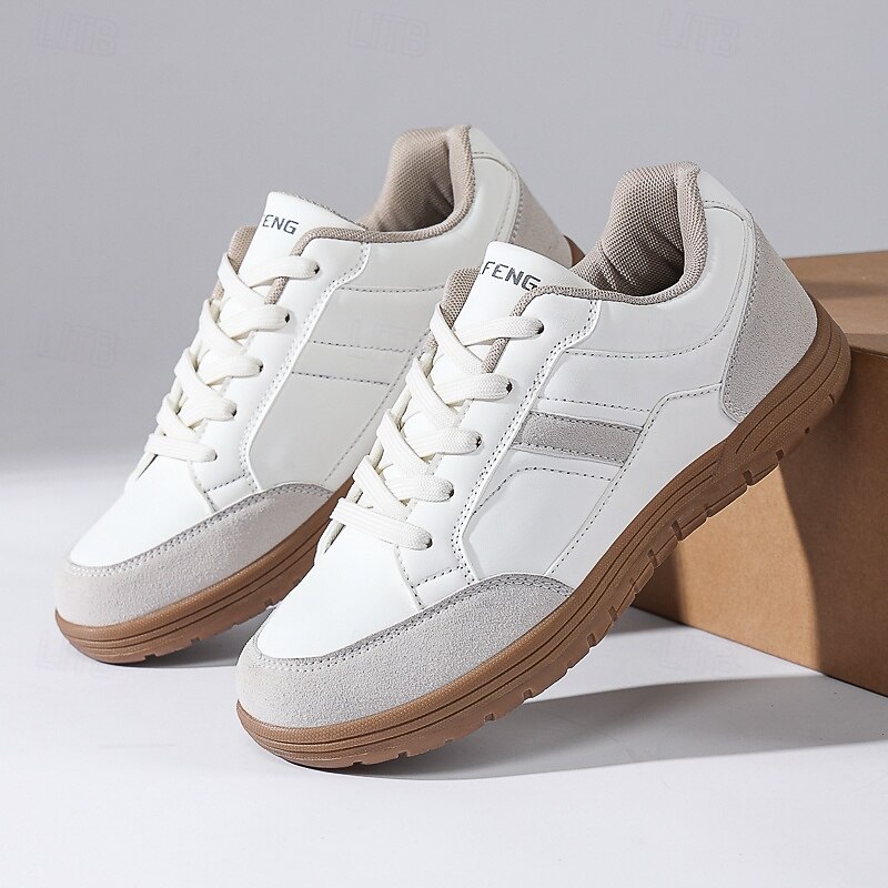 Men's White Casual Sneakers with Suede Accents, Lightweight Breathable Walking Shoes for Daily Wear, Travel and Weekend Outfits"2