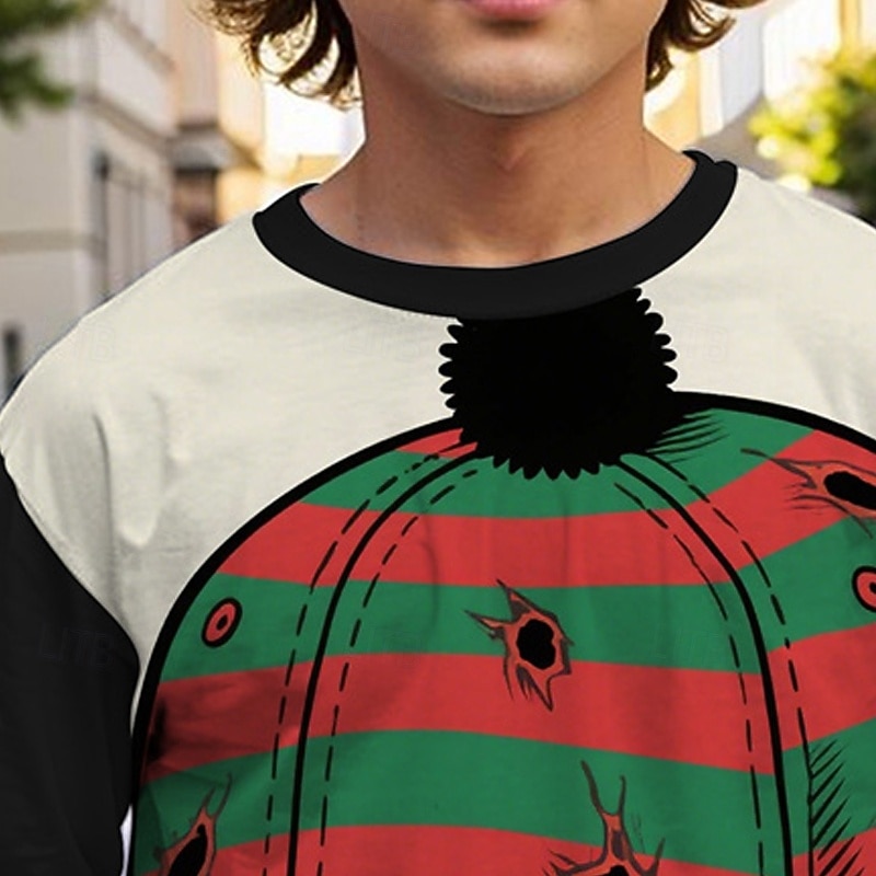 Halloween Boys' 3D Cartoon Striped T shirt Tee Long Sleeve Spring Fall Fashion Basic Kids 4-12 Years Crew Neck Outdoor Casual Daily Regular Fit4