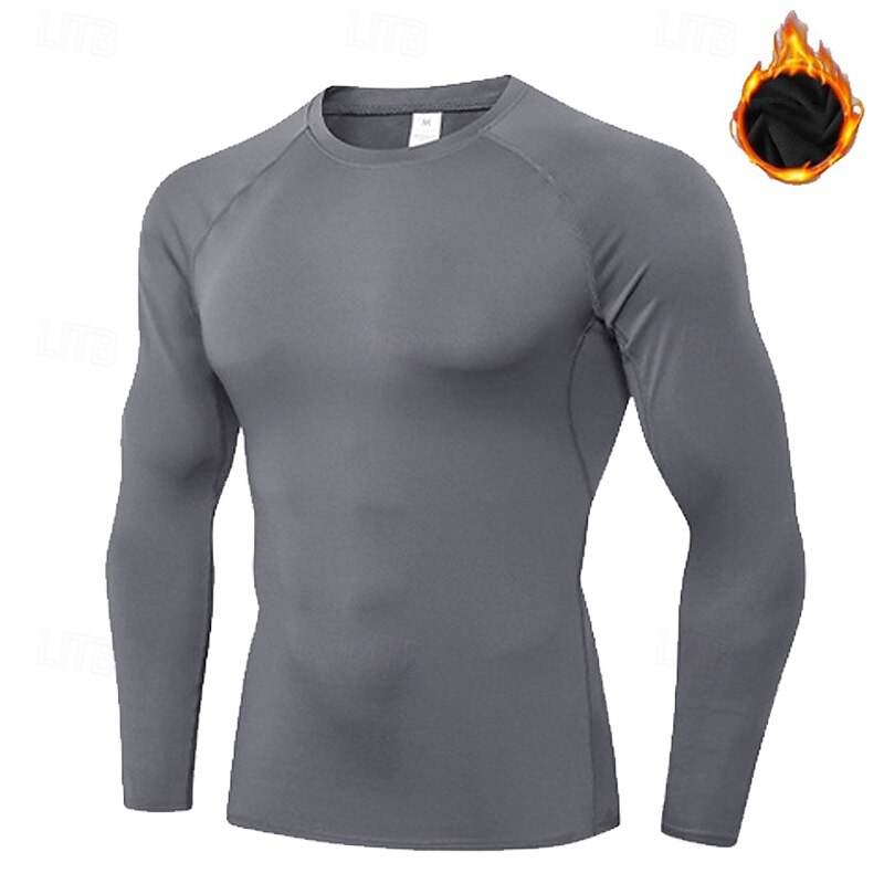 Men's Compression Shirt Fleece Base Layer Workout Tops Long Sleeve Top Athleisure Solid Colored Quick Dry Warm Gym Basketball Athletic Sportswear Activewear Black White Blue4