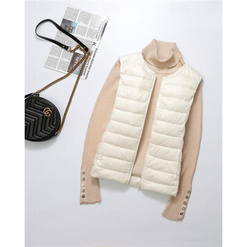 Women's Vest Warm Comfortable Zipper Pocket Casual Plain Vacation Going out Casual Daily Weekend Zipper Regular Crewneck Regular Fit Sleeveless Outerwear Navy Black Wine Fall Winter4