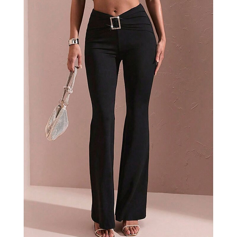 Women's Wide Leg Slacks Streetwear Casual Full Length Natural Plain Elastic Waist Comfortable Holiday Weekend Black Fall Regular Fit3