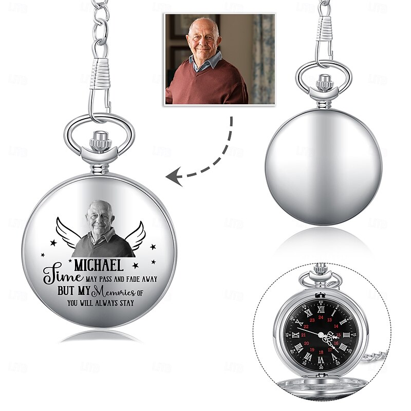 Personalized Memorial Photo Pocket Watch Custom Sympathy Gifts For Loss Of Loved Ones, Classic Chain Fob Watch for Men, Unique Gift for Father's Day, Valentine's Day, Christmas, and Thanksgiving4