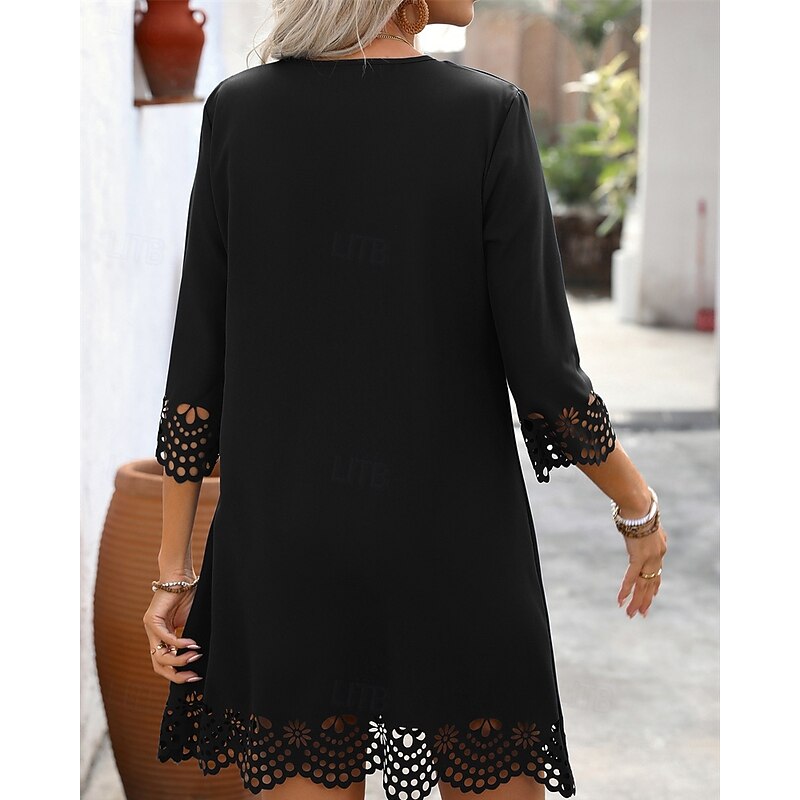 Women's Midi Dress Lace Dress Fashion Classic Modern Outdoor Vacation Holiday Regular Fit Plain 3/4 Length Sleeve V Neck Black Red Blue Summer4