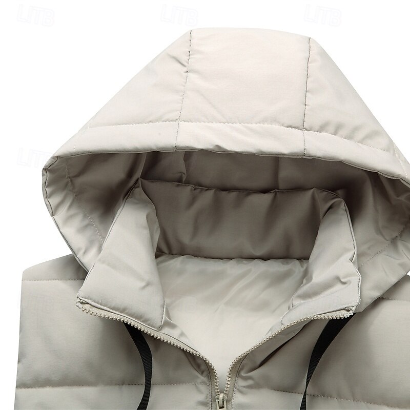 Men's Puffer Vest Vest Gilet Vacation Daily Date Fashion Casual Winter Pocket Polyester Warm Comfortable Solid Color Zipper Hooded Regular Fit Black Blue Dark Gray Beige Vest4