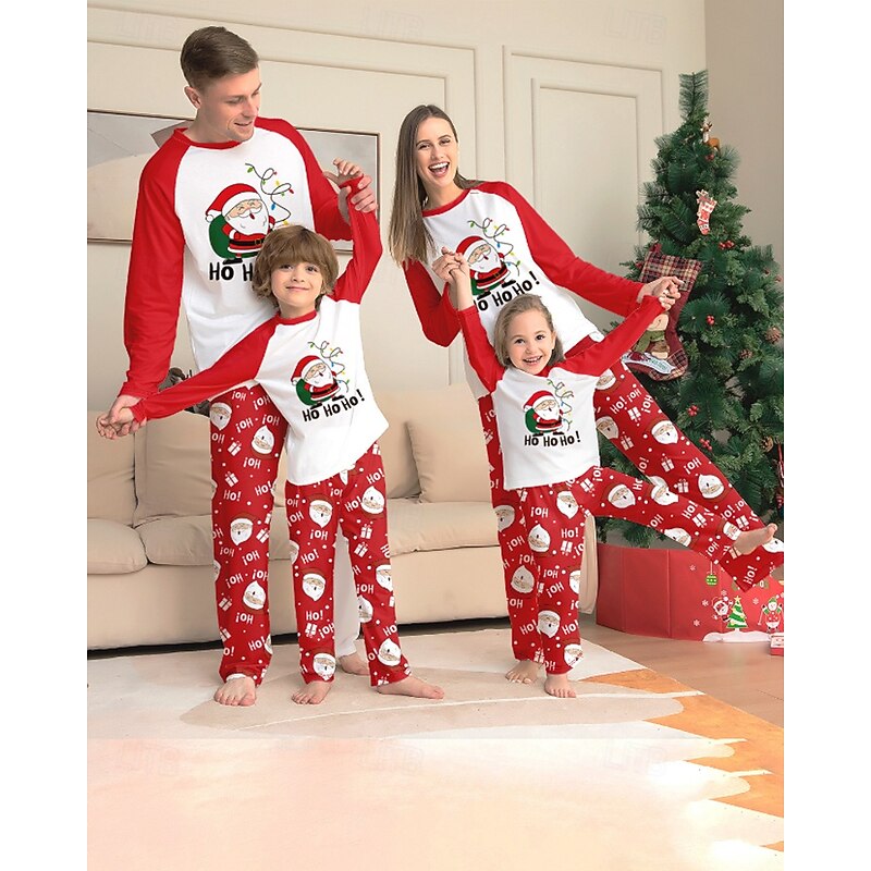 Family Pajamas Christmas Pattern Home Patchwork White Long Sleeve Active Matching Outfits