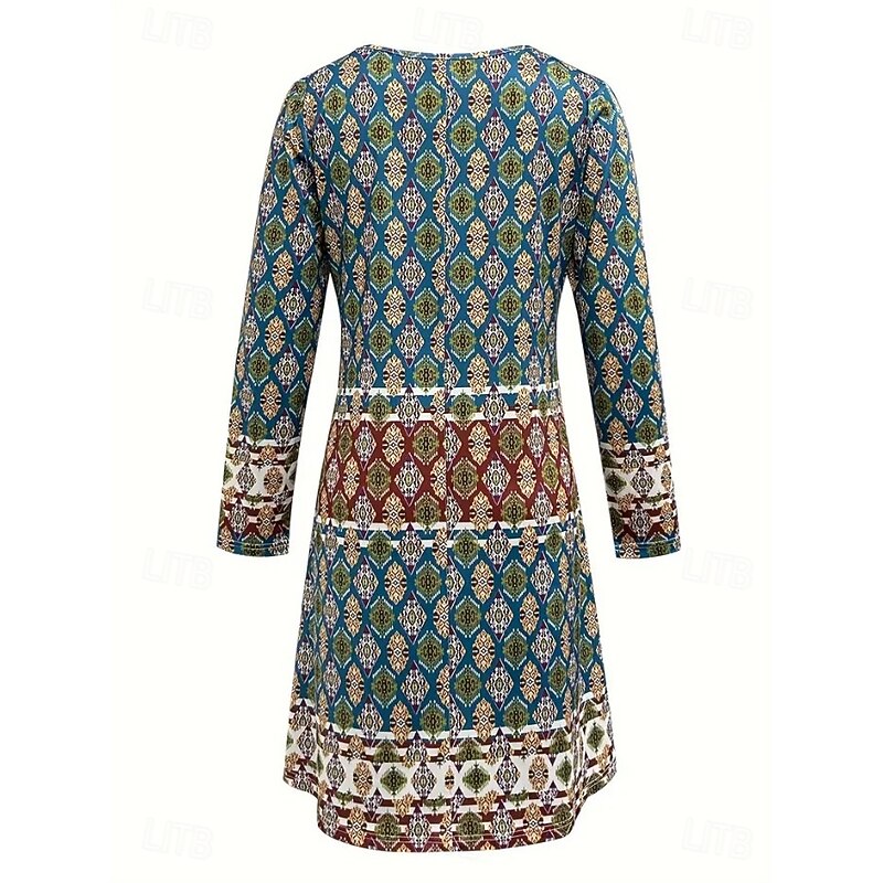 Women's Mini Dress Casual Dress Sundress A Line Dress Bohemia Vintage Stylish Beach Regular Fit Graphic Geometric Abstract Long Sleeve V Neck Green Summer Spring Fall4