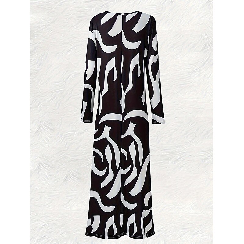 Women's Maxi Dress A Line Dress Summer Dress Vacation Casual Daily Regular Fit Graphic Geometric Long Sleeve Crew Neck Deep Green Black White Brown Spring Fall Winter2