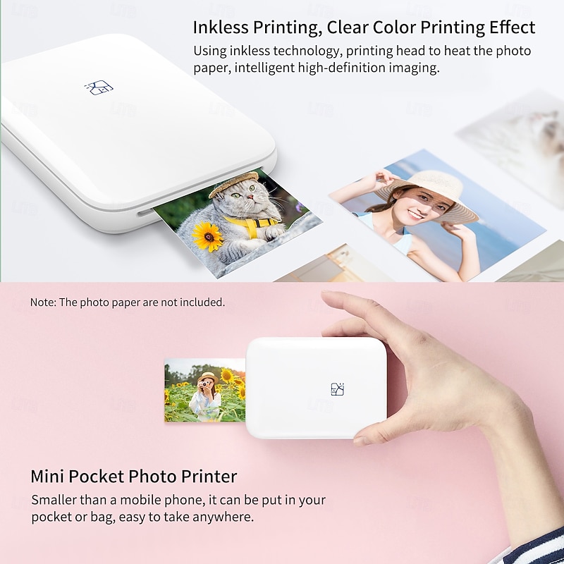 HPRT Wireless Portable Photo Printer - Mini colour printer for iOS/Android devices - Direct printing from mobile phones - High-definition colour reproduction (5 sheets of paper included)3
