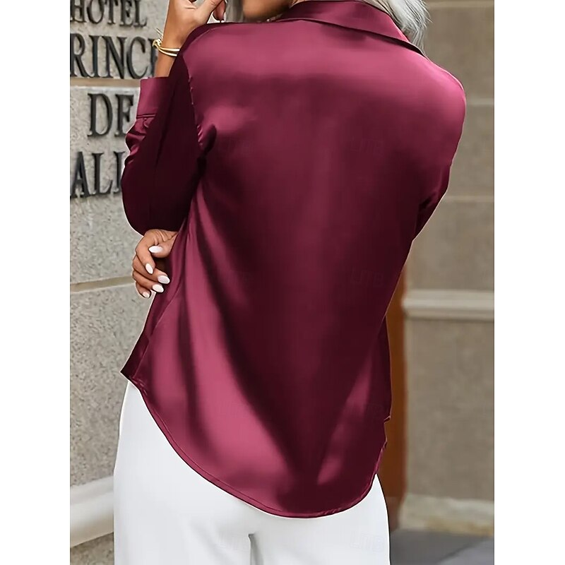 Women's Shirt Work Shirt Solid Color Graphic Elegant Stylish Casual Long Sleeve Shirt Collar Regular Tops Work Party Evening Wear Daily Glitter Pink Wine Navy Blue Camel Green Spring, Fall, Winter2