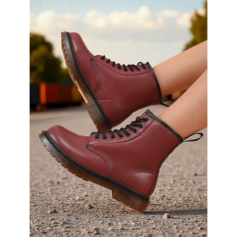 Women's Red Lace - Up Ankle Boots – Timeless & Tough Style for Women in Train - Track Explorations, Biker Trips & Autumn Adventures3