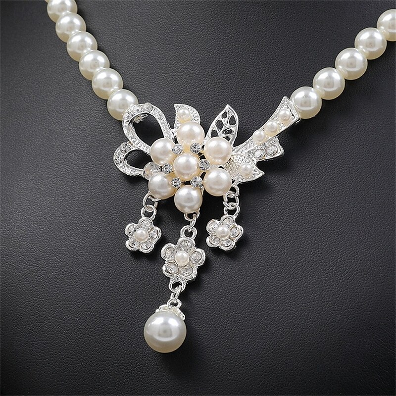 Jewelry Set Two-piece Suit Pearl Pearl Chrome Earrings Necklace Women's Elegant Vintage Fashion Vintage Style Classic Jewelry Set For Wedding Party Wedding Guest3