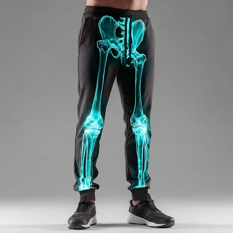 Halloween Men's Skeleton Neon Glow Halloween Costumes Sweatpants Joggers Trousers Mid Waist Drawstring Elastic Waist Dark Gothic Style Holiday Streetwear Athletic Sweatpants with Pockets Spring Fall3