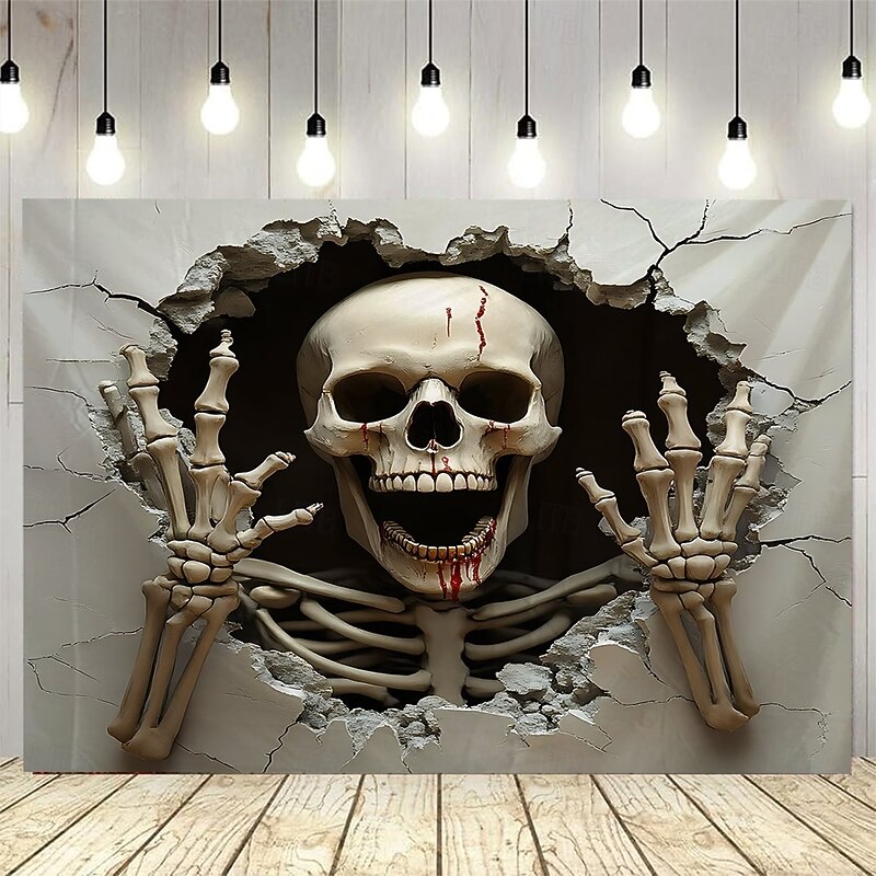 Halloween backdrop Scary Red-Eyed Demon Girl Tapestry – Creepy Horror Wall Hanging with Cracked Wall Effect, HD Print Gothic Halloween Backdrop for Bedroom, Living Room, Haunted House 2025 Halloween Decoration3