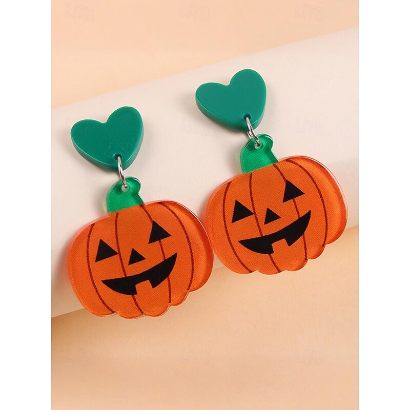 Women's Halloween Dangle Earrings set– Acrylic Pumpkin, Ghost, Bat and Spider Drop Earrings Set for Party, Cosplay and Festive Costume Jewelry2