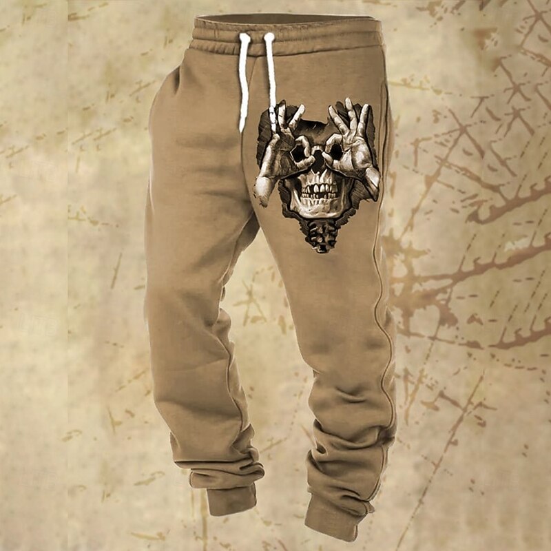 Halloween Men's Skull Halloween Costumes Sweatpants Joggers Trousers Mid Waist Drawstring Elastic Waist Vintage Retro Holiday Streetwear Athletic Sweatpants with Pockets Spring Fall 3D Print Black2