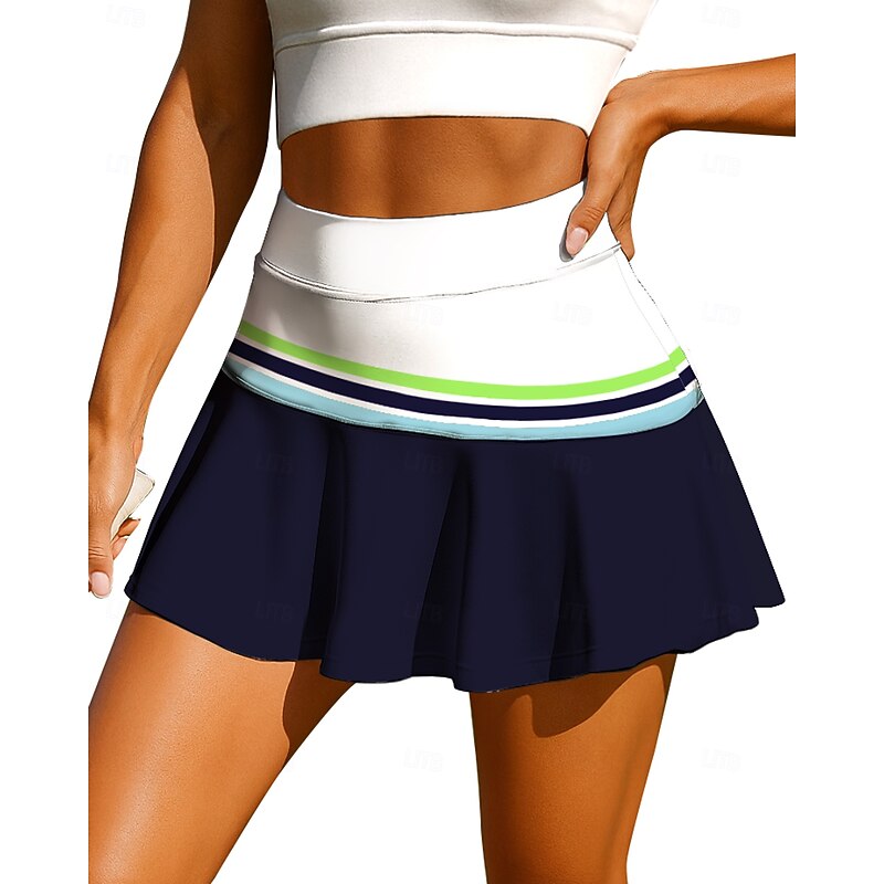 Women's Unisex Geometric Stripes Tennis Skirts Patchwork Pocket 2 in 1 UPF50+ UV Resistant Multi layer Volleyball Tennis Badminton Shorts Skirt Red Dark Navy Royal Blue Tennis Clothing3