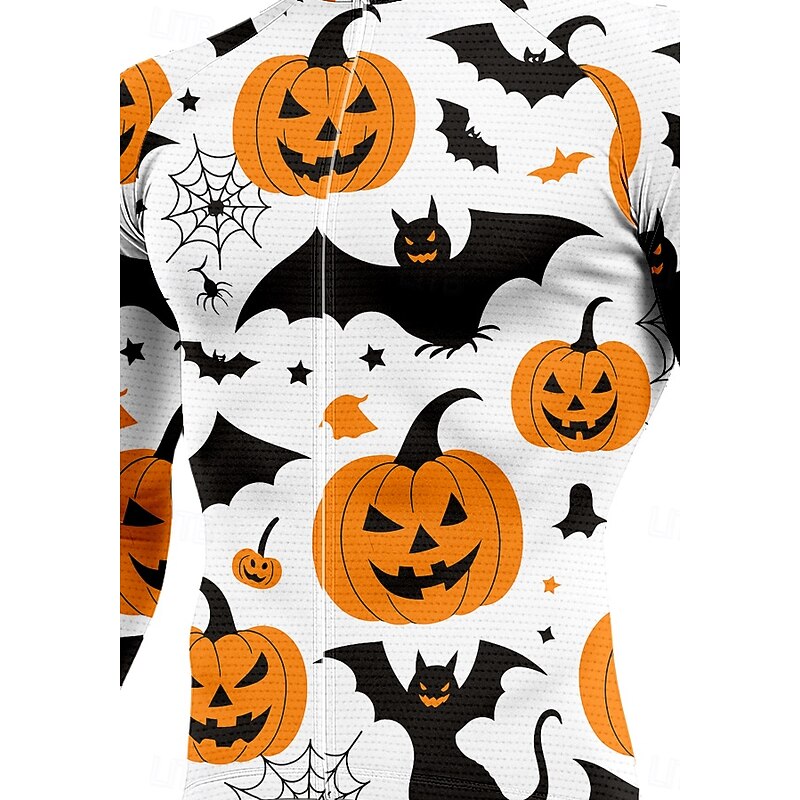Men's Tops Cycling Jersey Graphic Halloween Halloween pumpkin Long Sleeve Bike Jersey Top with 3 Rear Pockets Sun Sun Protection Sunscreen Quick Dry Sports Orange Clothing Apparel3