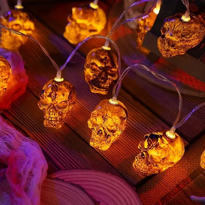 Halloween Skull String Lights 10/20LED Battery Powered Haunted House Bar Halloween Party Home Room Porch Balcony Garden Decoration4