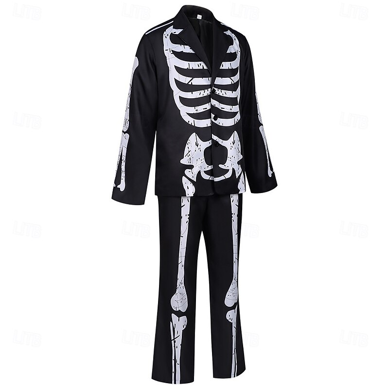 Skeleton Skull Halloween Coat Pants Cosplay Costume Scary Costume Adults' Men's Halloween Masquerade Performance Party Masquerade Easy Halloween Costumes Dress Up3