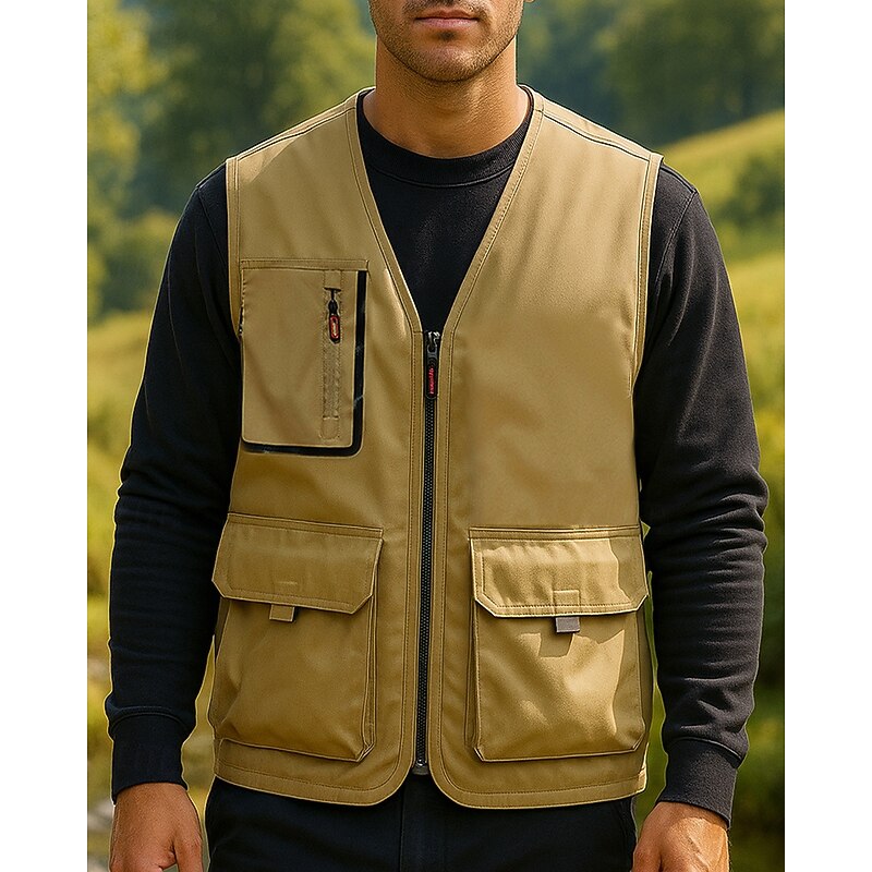 Men's Fishing Vest Cargo Vest Sleeveless Vest Outdoor Quick Dry Multiple Pockets Nylon Black White Army Green Hunting Fishing Climbing4