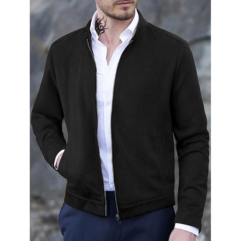 Men's Casual Jacket Casual Daily Wearproof Waterproof Basic Spring &  Fall Solid / Plain Color Casual Outerwear Stand Collar Regular Black Royal Blue Army Green Dark Coffee Dark Gray Jacket