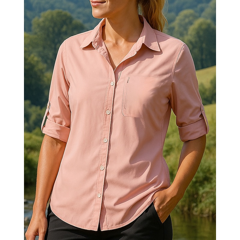 Women's Casual Shirt Hiking top Long Sleeve Turndown Top Outdoor Breathable Polyester White Pink Army Green Tennis Golf Running