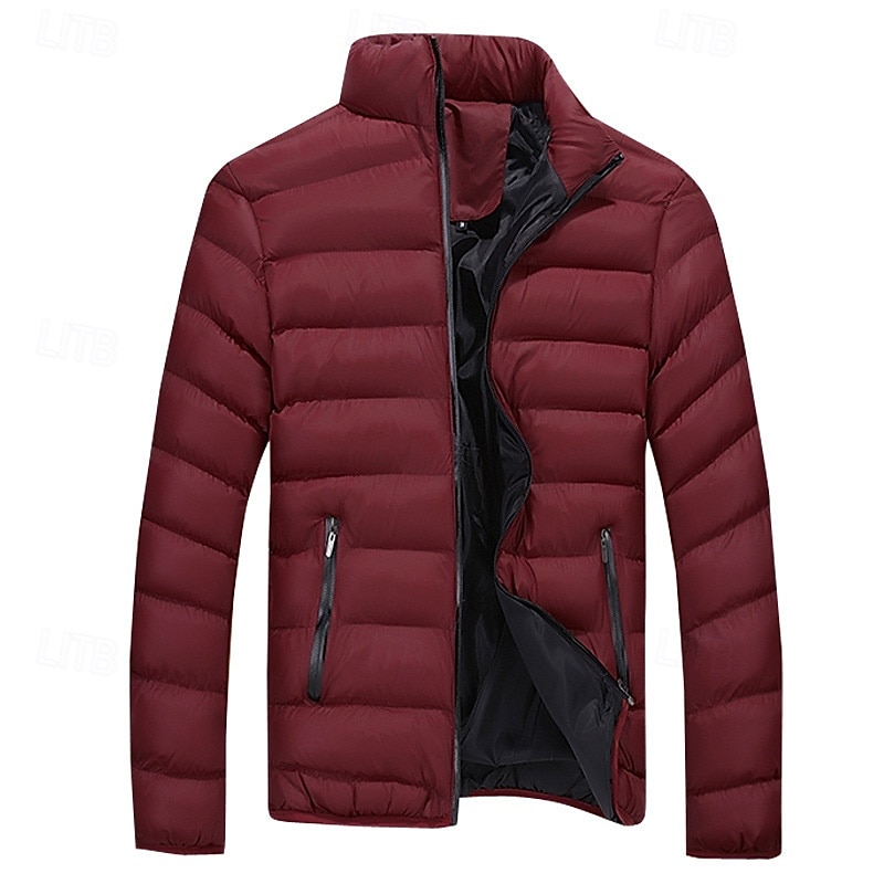 Men's Winter Coat Puffer Jacket Padded Jacket Pocket Cotton Vacation Daily Wear Date Regular Fashion Casual Comfortable Thermal Warm Winter Solid / Plain Color Black Red Royal Blue Dark Blue Puffer3