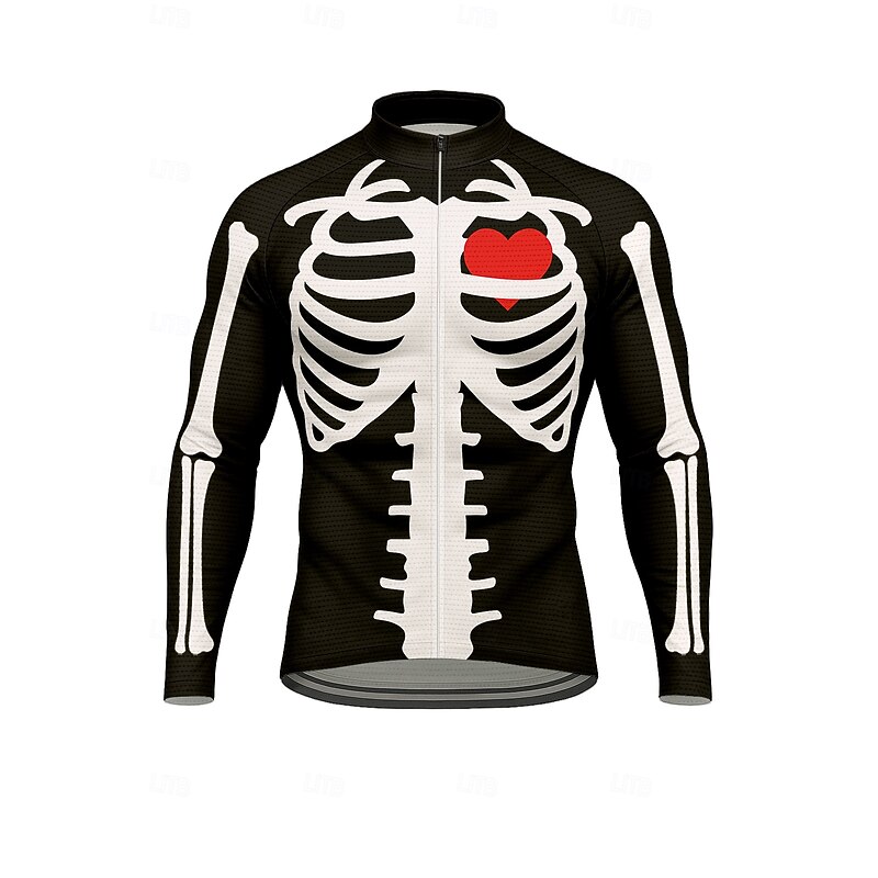 Men Tops Cycling Jersey Graphic Skull Halloween Long Sleeve Bike Jersey Top with 3 Rear Pockets Mountain Bike MTB Road Bike Cycling Sun Sun Protection Quick Dry Reflective Strips Sports Black