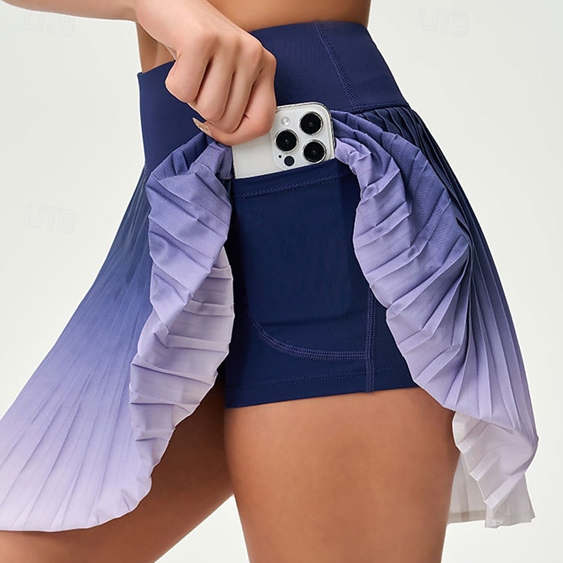 Women's Gradient Tennis Skirts Side Pockets Quick Dry Moisture Wicking Tennis Pickleball Running Bottoms Black Pink Blue Tennis Clothing