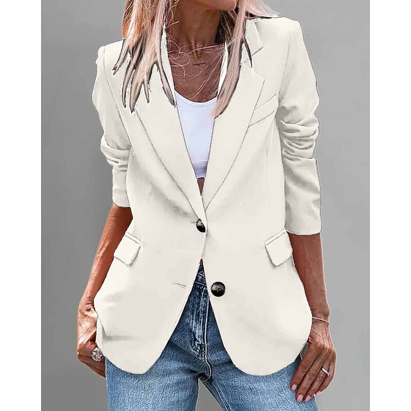 Women's Blazer Comfortable Pocket Buttons Fashion Plain Street Holiday Single Breasted Regular Turndown Regular Fit Long Sleeve Outerwear Black Wine Navy Blue Fall2