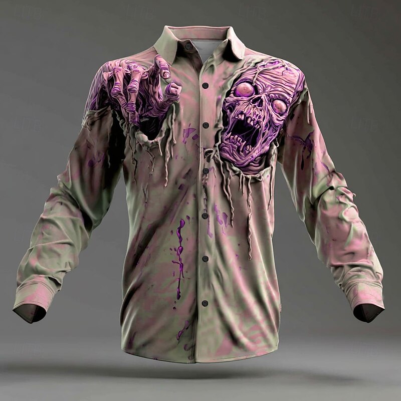 Halloween Men's Zombies Horror Halloween Costumes Shirt Button Up Shirt Long Sleeve Dark Punk Gothic Style Outdoor Holiday Summer Spring Turndown 3D Print Collared Shirts Pink Blue Purple Green3