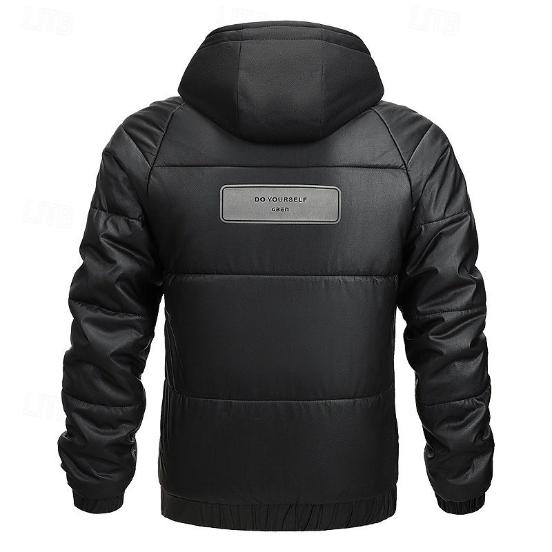 Men's Jacket Casual Jacket Outdoor Vacation Warm Zipper Pocket Fall Winter Plain Fashion Streetwear Standing Collar Regular Black Beige Jacket2